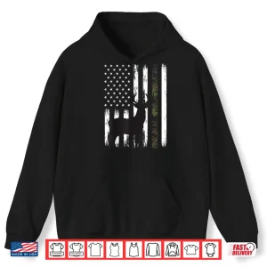 Hoodie Whitetail Deer Hunting Hunter Gifts Buck Camo American Flag Shirt