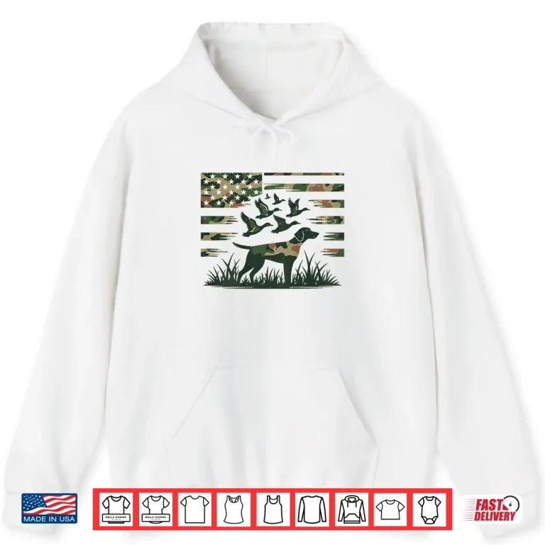 Hoodie Youth Camo Mallard Duck Hunting Dog Camouflage American Flag Shirt