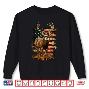 Sweatshirt Whitetail Buck Deer Hunting 4th Of July USA American Flag Shirt