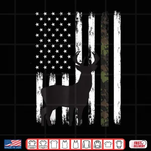 Design Whitetail Deer Hunting Hunter Gifts Buck Camo American Flag Shirt