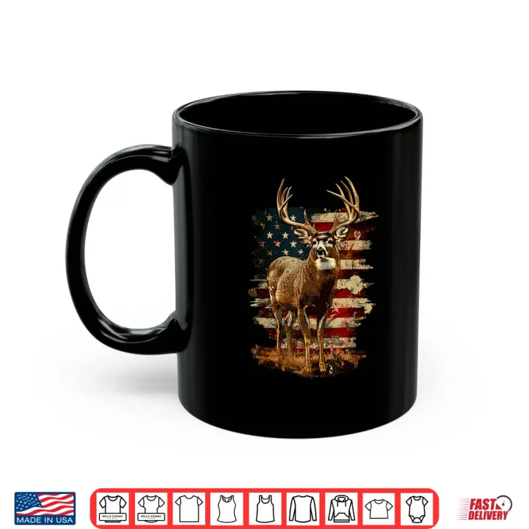 Mug Whitetail Buck Deer Hunting 4th Of July USA American Flag Shirt