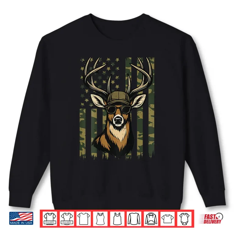 Sweatshirt Whitetail Buck Youth Boy Deer Hunting Camo American Flag Men Shirt
