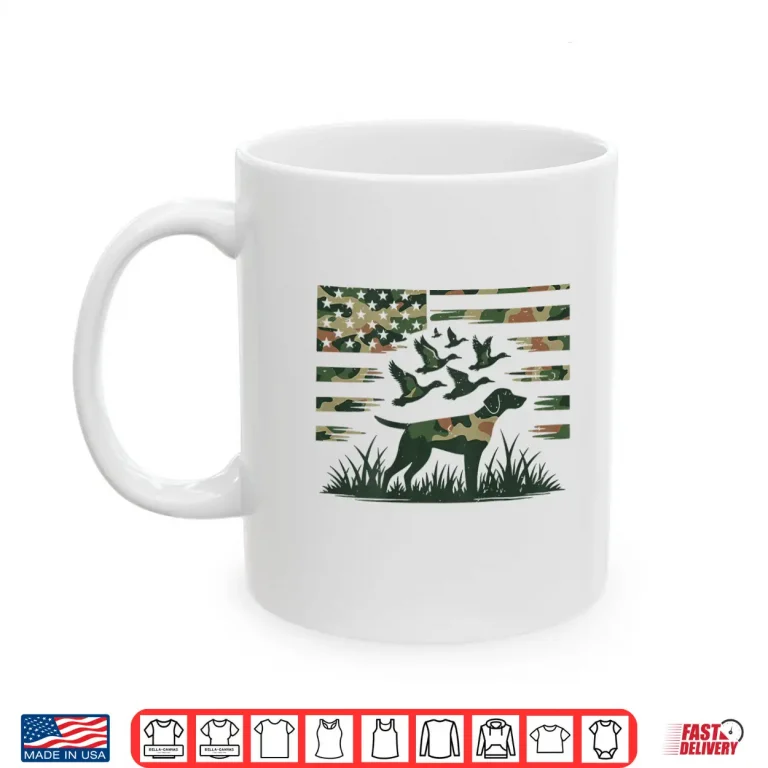 Mug Youth Camo Mallard Duck Hunting Dog Camouflage American Flag Shirt
