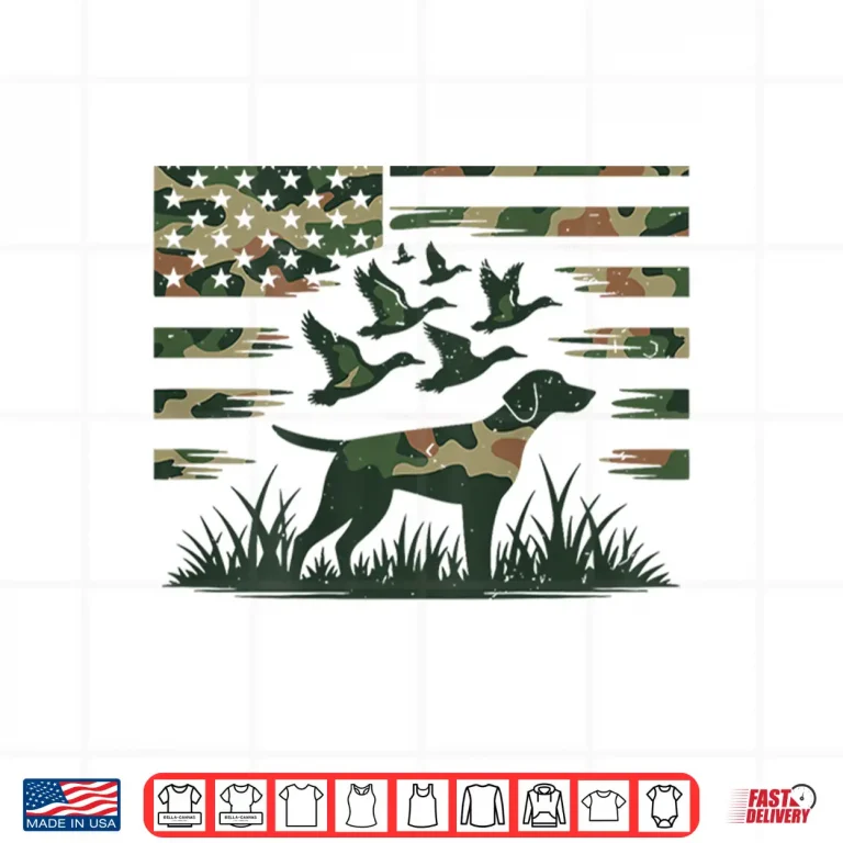 Design Youth Camo Mallard Duck Hunting Dog Camouflage American Flag Shirt