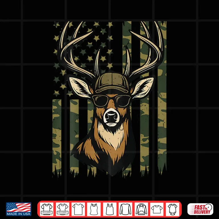 Design Whitetail Buck Youth Boy Deer Hunting Camo American Flag Men Shirt