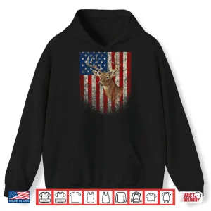 Hoodie American Flag Print on the Back Deer Antlers Hunting Shirt