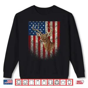 Sweatshirt American Flag Print on the Back Deer Antlers Hunting Shirt