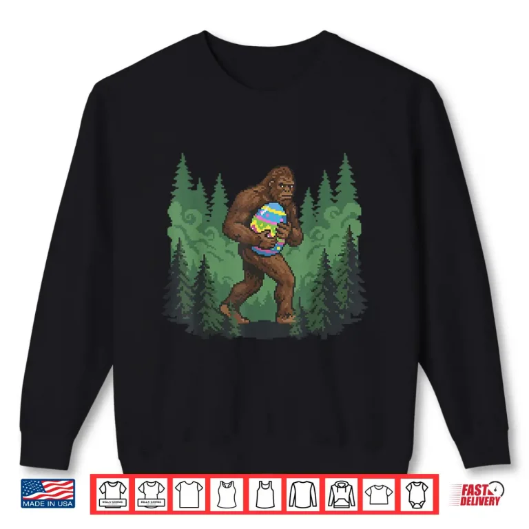 Sweatshirt Bigfoot Easter Bunny Sasquatch Egg Hunt Funny Pixel Art Shirt