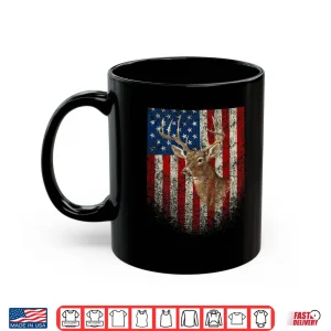 Mug American Flag Print on the Back Deer Antlers Hunting Shirt
