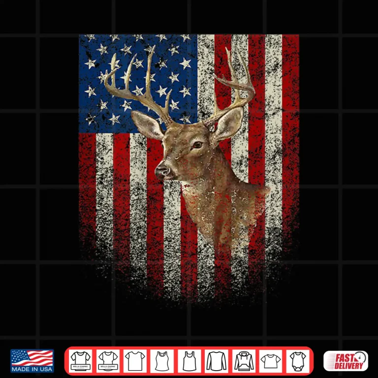 Design American Flag Print on the Back Deer Antlers Hunting Shirt