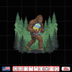 Design Bigfoot Easter Bunny Sasquatch Egg Hunt Funny Pixel Art Shirt