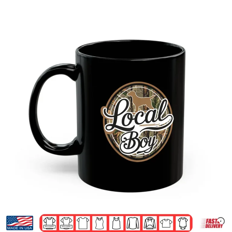 Mug Black Lab Dog Local Southern Boy Camo Duck Hunting Youth Men Shirt