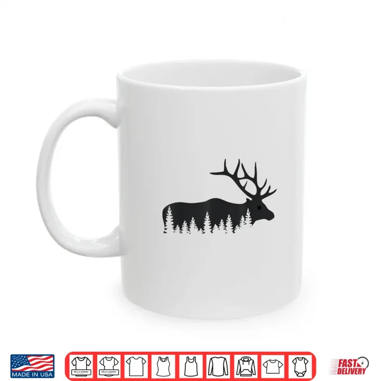 Mug Elk Trees Silhouette Buck Deer Hunting Outdoors Shirt