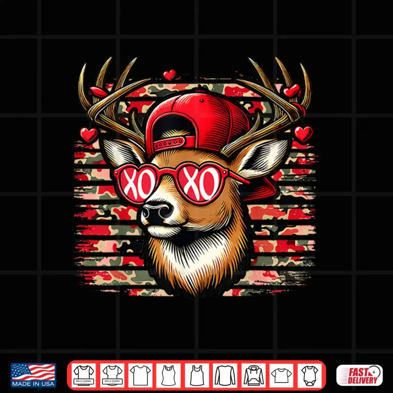 Design Funny Valentine Buck XOXO Deer Hunting Cute Heart Camo Shirt