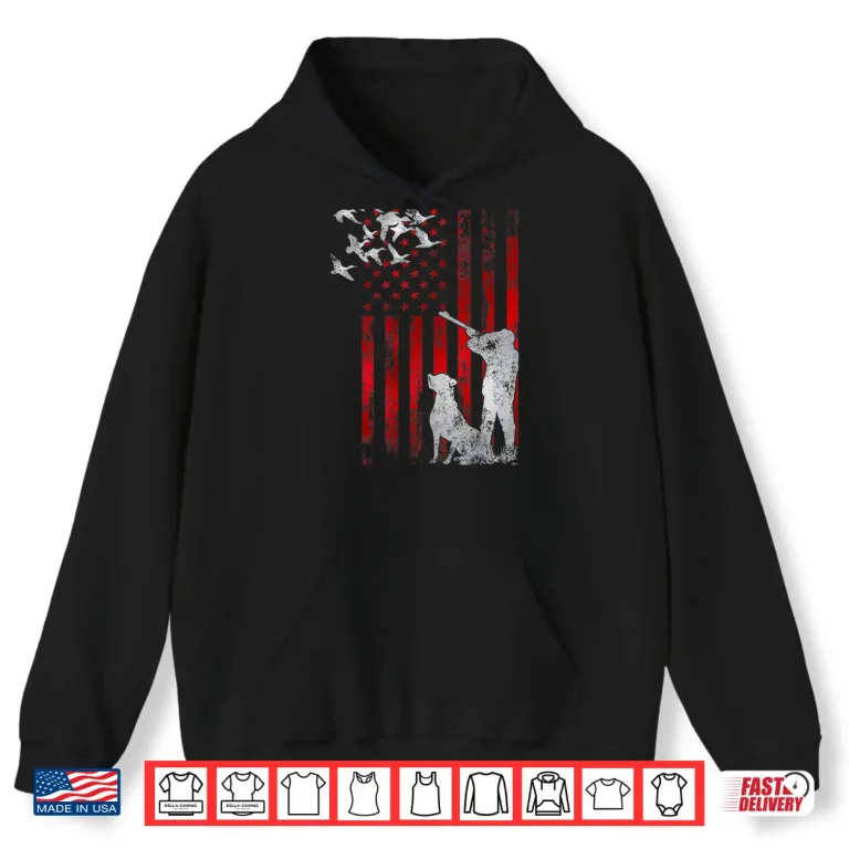 Hoodie Hunters Distressed Patriotic American USA Flag Duck Hunting Shirt