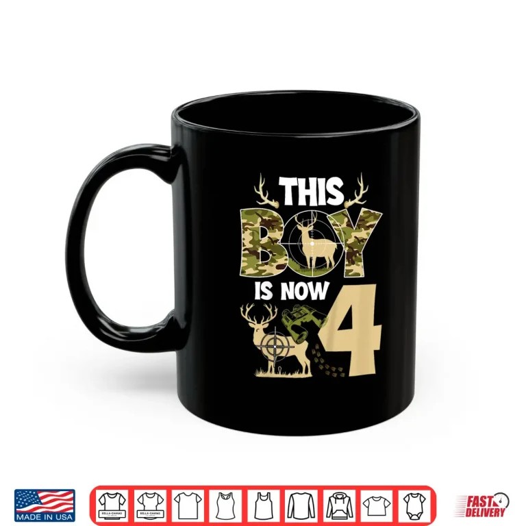 Mug Kids 4th Hunting Birthday Party 4 Year Old Hunter Birthday Shirt