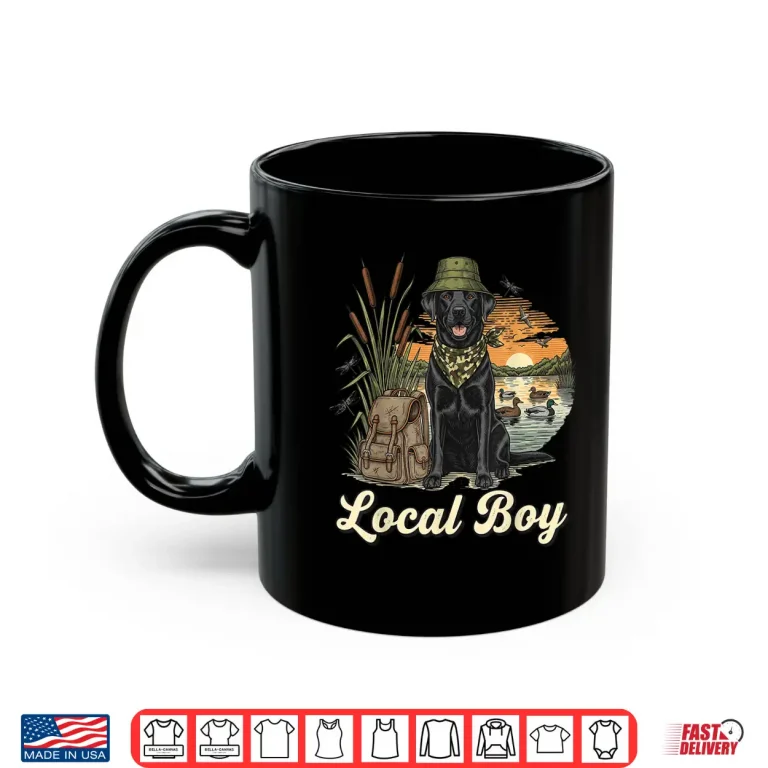 Mug Local Boy Hunting Black Lab Retriever Waterfowl Marsh Sunset Shirt