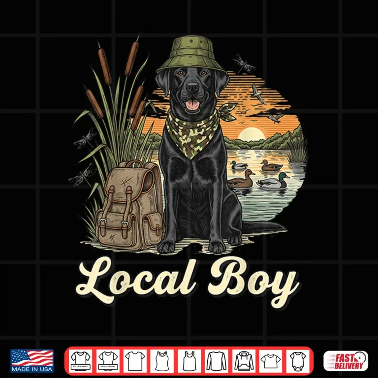 Design Local Boy Hunting Black Lab Retriever Waterfowl Marsh Sunset Shirt