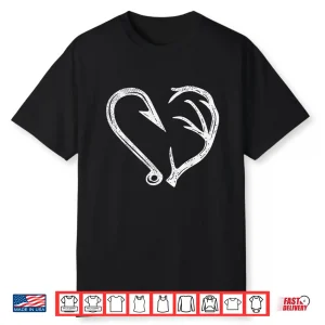 Hook Antler Heart Love Fishing Hunting Fish Deer Hunter Gift Shirt