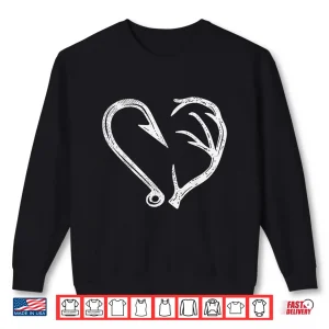 Sweatshirt Hook Antler Heart Love Fishing Hunting Fish Deer Hunter Gift Shirt