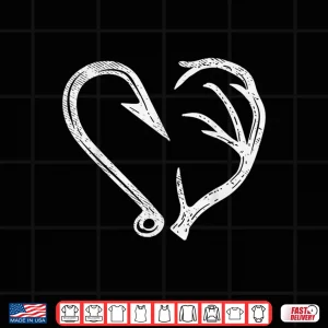 Design Hook Antler Heart Love Fishing Hunting Fish Deer Hunter Gift Shirt