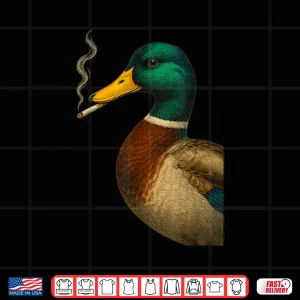 Design Mallard Duck Smoking A Cigarette Vintage Funny Duck Hunting Shirt