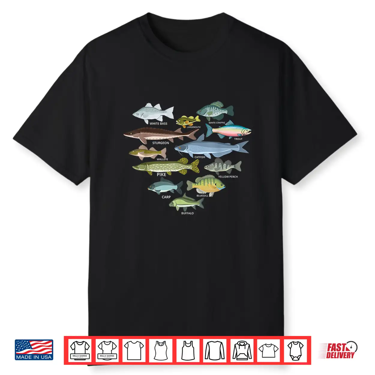 Freshwater Fish Identification Heart Shape Species Fishing Shirt Freshwater Fish Identification Heart Shape Species Fishing Shirt