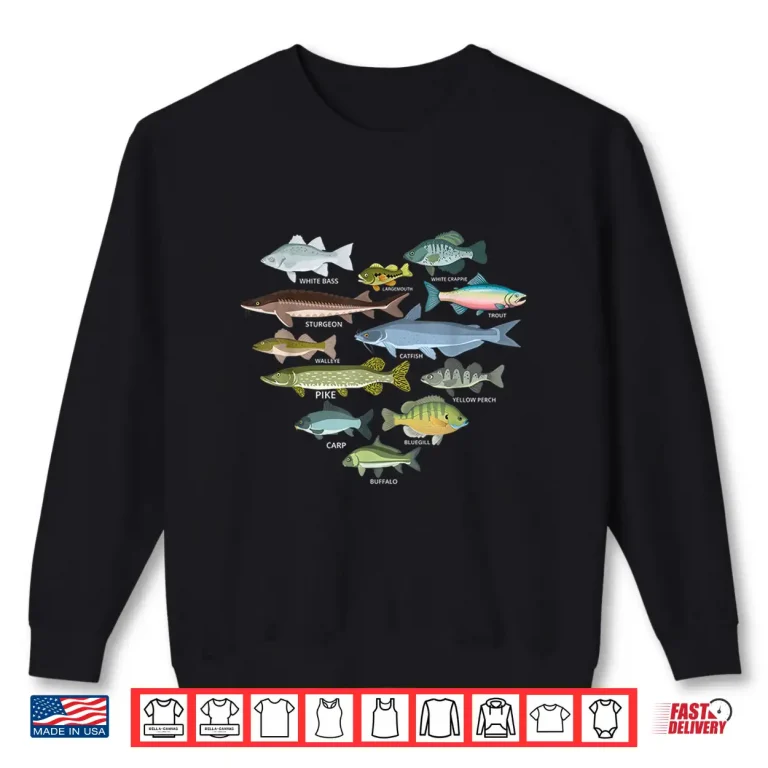 Sweatshirt Freshwater fish identification heart shape Species Fishing Shirt