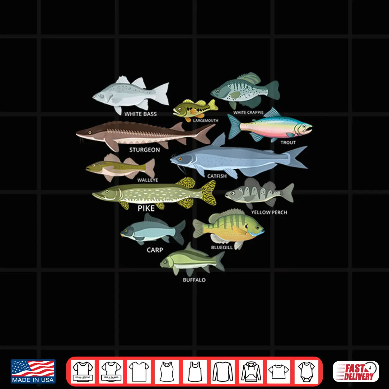 Freshwater Fish Identification Heart Shape Species Fishing Shirt Freshwater Fish Identification Heart Shape Species Fishing Shirt