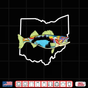 Design Ohio Map Walleye Fishing Freshwater Fisherman Walleye Fish Shirt