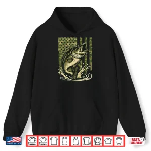 Hoodie Youth Camo Bass Fish American Flag Freshwater North America Shirt
