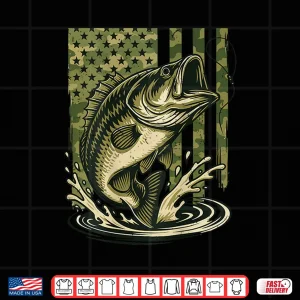 Design Youth Camo Bass Fish American Flag Freshwater North America Shirt