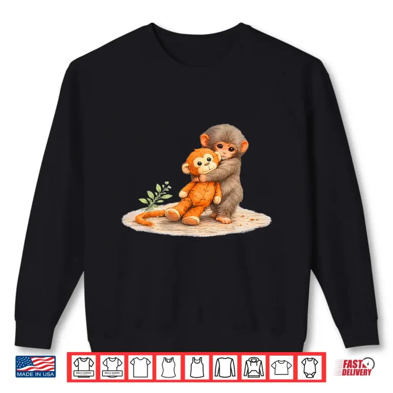 Sweatshirt Monkey Punch Baby Monkey Holding Plush Toy Shirt