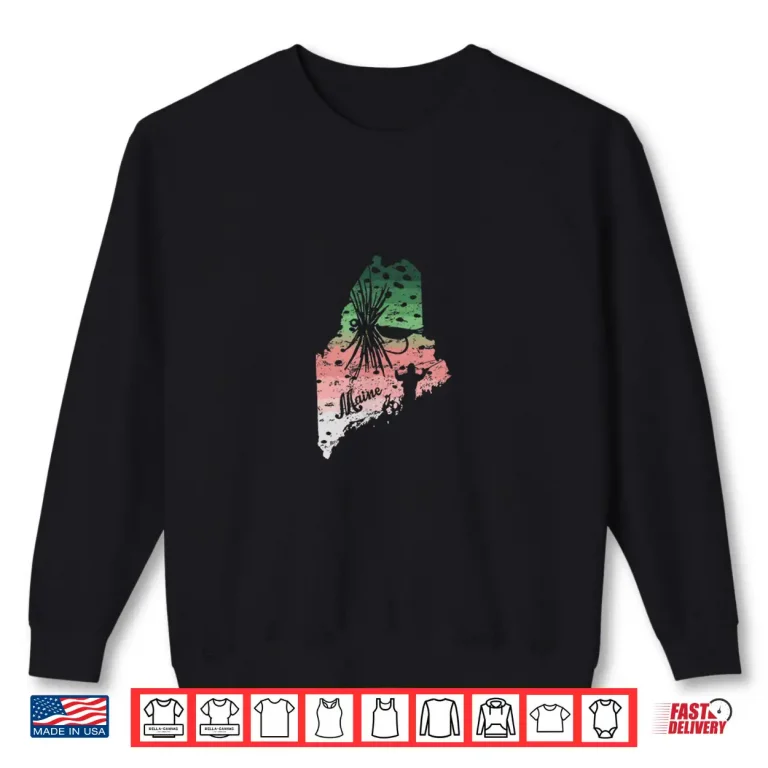 Sweatshirt Vintage Big Fly Rainbow Trout Maine Map Fly Fishing Shirt