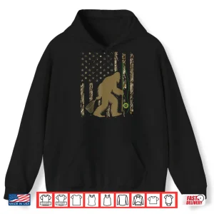 Hoodie Bigfoot Fly Fishing Sasquatch American Flag Tree Camouflage Shirt