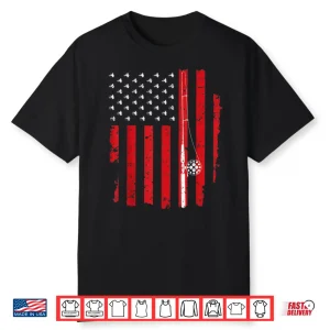 Fly Fishing Rods Flies Us American Flag Patriotic Fisherman Shirt
