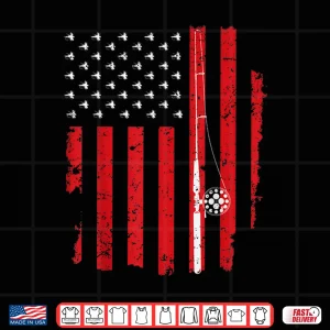 Design Fly Fishing Rods Flies US American Flag Patriotic Fisherman Shirt