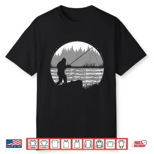 Funny Bigfoot Fishing Cool Sasquatch Fly Fishing Fisherman Shirt