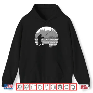 Hoodie Funny Bigfoot Fishing Cool Sasquatch Fly Fishing Fisherman Shirt
