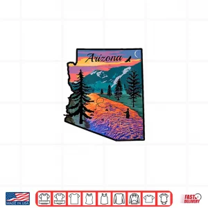 Design Arizona Fly Fishing Retro Sunset State Outline Shirt