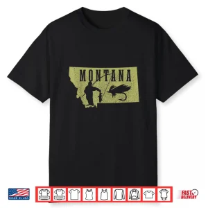 Montana Fly Fishing Vintage State Map Trout Salmon Fisherman Shirt