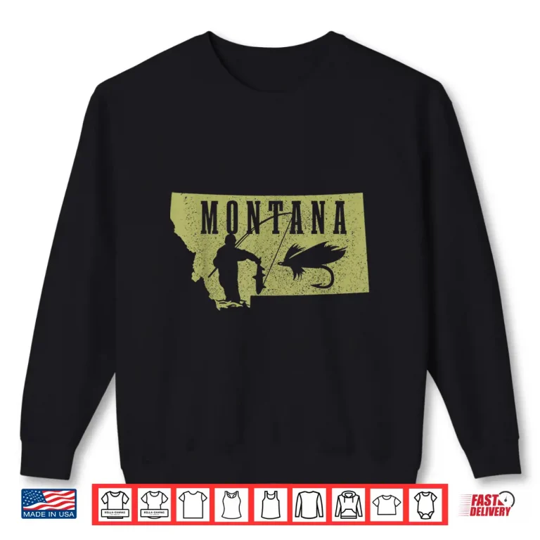 Sweatshirt Montana Fly Fishing vintage State Map Trout Salmon Fisherman Shirt