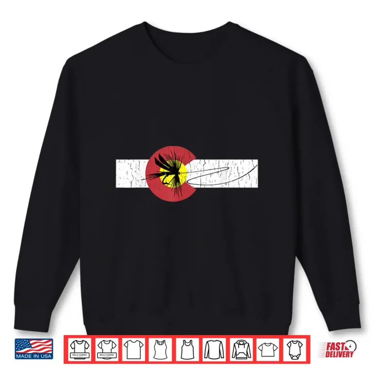 Sweatshirt Mens Colorado Flag Shirt with Fly Fishing Design