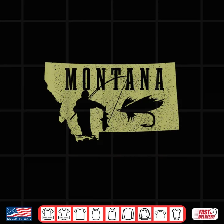 Design Montana Fly Fishing vintage State Map Trout Salmon Fisherman Shirt