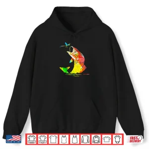 Hoodie Rainbow Jumping fish Fly Fishing Bass Trout Shirt