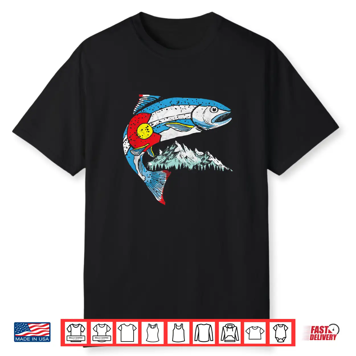 Retro Colorado Flag Trout Vintage Fly Fishing Graphic Design Shirt