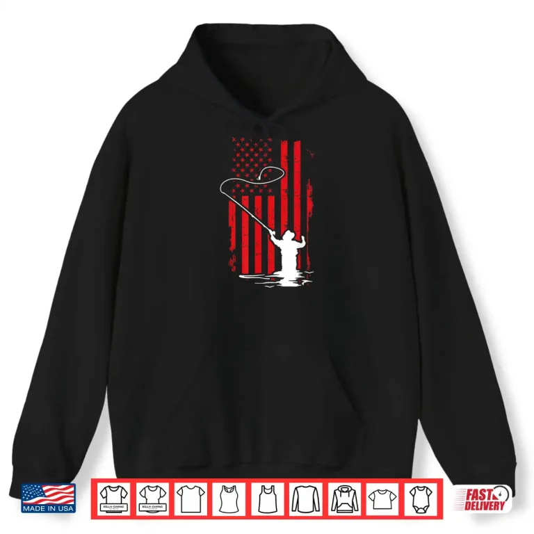 Hoodie Retro American Flag Fly Fishing Gift Trout Fishing Gift Men Shirt