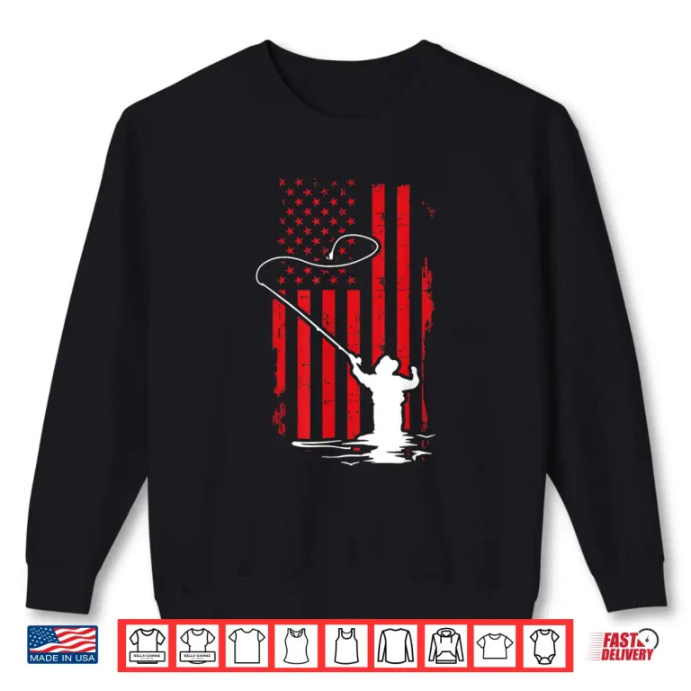 Sweatshirt Retro American Flag Fly Fishing Gift Trout Fishing Gift Men Shirt