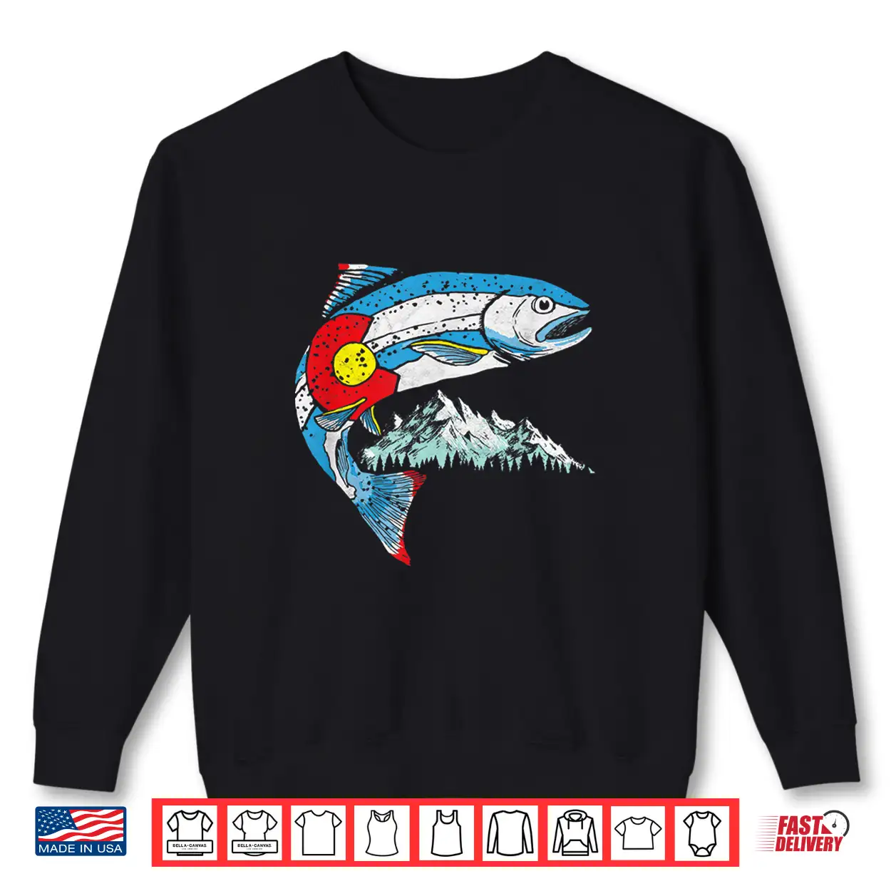 Retro Colorado Flag Trout Vintage Fly Fishing Graphic Design Shirt