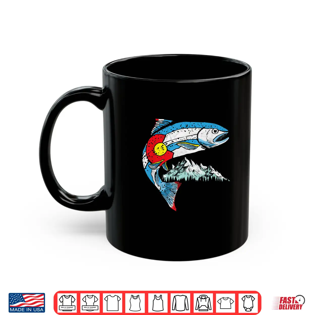 Retro Colorado Flag Trout Vintage Fly Fishing Graphic Design Shirt